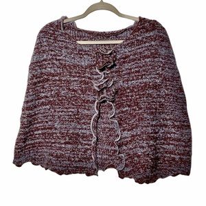 Hand Knit Brown and Blue Acrylic Ruffle Shrug with Rosettes and Sequins Size S